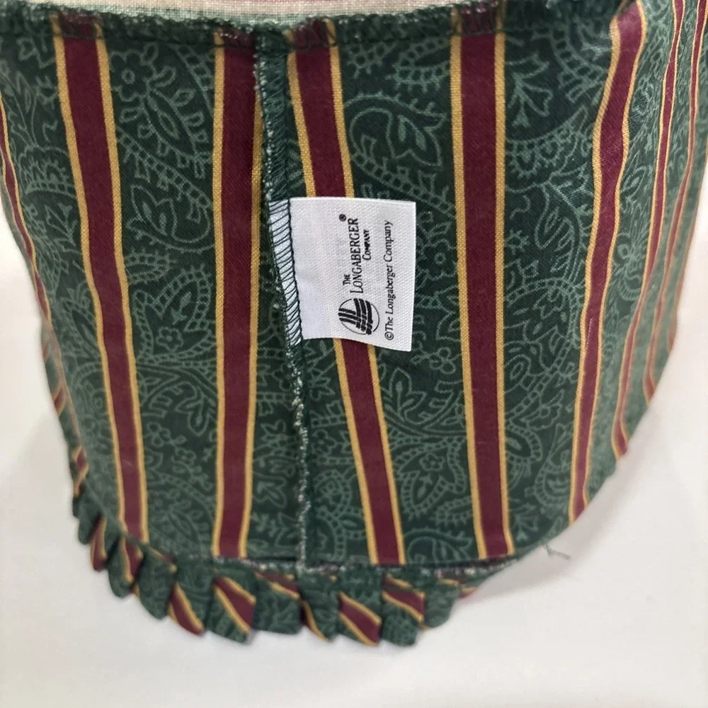 Longaberger darning basket liner. Emerald green red stripe PLUS 2 Liners 6.5x9